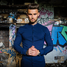 Load image into Gallery viewer, Father Sons Super Slim Stretch Classic Navy Grandad Collar - FS183