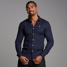 Load image into Gallery viewer, Father Sons Super Slim Stretch Classic Navy Oxford Panel Shirt (white embroidery) - FS370