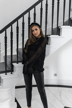 Load image into Gallery viewer, 'GRACE' Crochet Style Jumper with Bell Sleeve Black - CTJ015