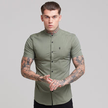 Load image into Gallery viewer, Father Sons Super Slim Stretch Classic Khaki Grandad Collar Short Sleeve - FS291