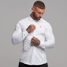 Load image into Gallery viewer, Father Sons Super Slim Stretch Classic White Panel Shirt (Burgundy embroidery) - FS316
