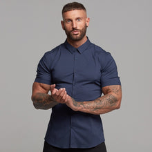 Load image into Gallery viewer, Father Sons Super Slim Stretch Classic Navy Short Sleeve - FS181