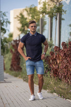 Load image into Gallery viewer, Father Sons Classic Navy Honeycomb Textured Polo Shirt with Contrast Collar Short Sleeve - FSH424