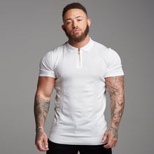 Load image into Gallery viewer, Father Sons Classic White and Gold Zip Knitted Short Sleeve Polo Shirt - FSH175
