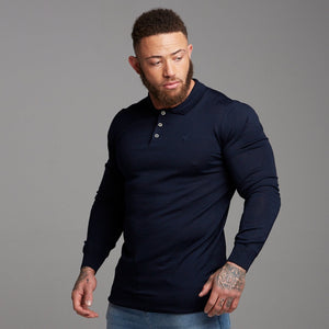 Father Sons Classic Navy Knitted Long Sleeve Polo Shirt - FSH178