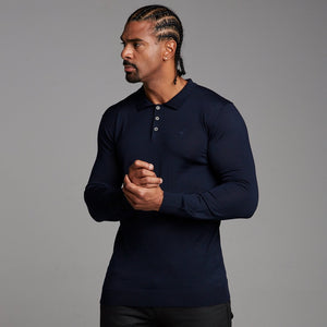 Father Sons Classic Navy Knitted Long Sleeve Polo Shirt - FSH178