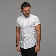 Load image into Gallery viewer, Father Sons Super Slim Stretch Classic White Grandad Collar Short Sleeve - FS172
