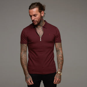 Father Sons Classic Burgundy Zipped Polo Short Sleeve Shirt - FSH027