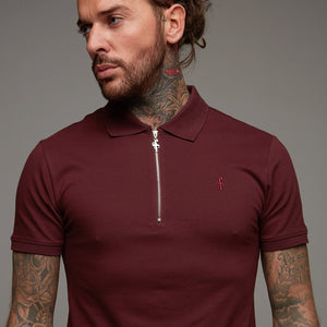 Father Sons Classic Burgundy Zipped Polo Short Sleeve Shirt - FSH027