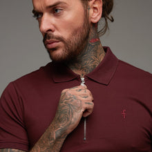 Load image into Gallery viewer, Father Sons Classic Burgundy Zipped Polo Short Sleeve Shirt - FSH027
