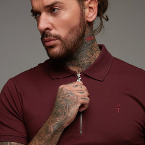 Father Sons Classic Burgundy Zipped Polo Short Sleeve Shirt - FSH027