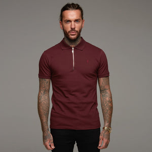 Father Sons Classic Burgundy Zipped Polo Short Sleeve Shirt - FSH027