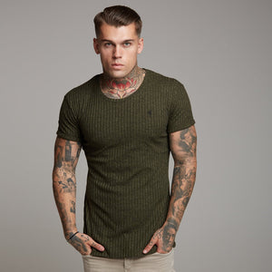 Father Sons Classic Khaki Ribbed Knit Super Slim Long Line Crew - FSH172