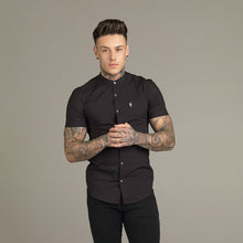 Load image into Gallery viewer, Father Sons Super Slim Stretch Classic Black Grandad Collar Short Sleeve - FS173
