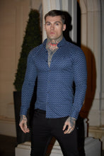 Load image into Gallery viewer, Father Sons Super Slim Stretch Blue &amp; White Multi Square Print Long Sleeve - FS667
