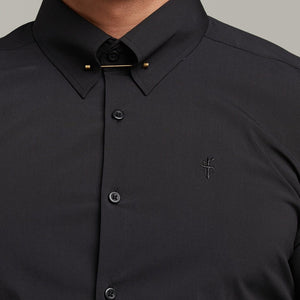 Father Sons Classic Black Stretch Shirt with Gold Pin Collar - FS569