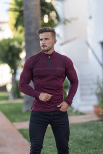 Father Sons Long sleeve Burgundy / Black half zip gym top - FSM030