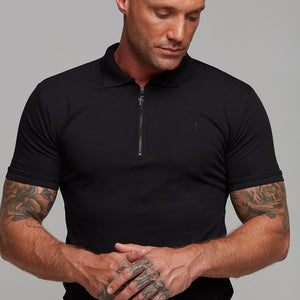 Father Sons Classic All Black Zipped Polo Shirt - FSH238