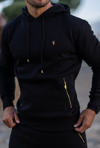 Father Sons Black & Gold Overhead Hoodie Top with Zipped Pockets - FSH472