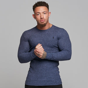 Father Sons Classic Navy Ribbed Knit Super Slim Crew - FSH114