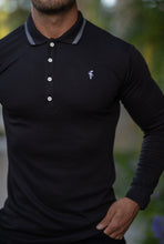 Load image into Gallery viewer, Father Sons Classic Black Pima Polo Shirt with Contrast Collar Long Sleeve  - FSH426
