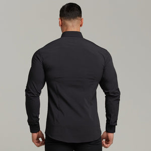 Father Sons Classic Black Stretch Shirt with Gold Pin Collar - FS569