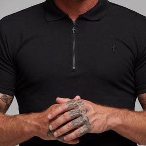 Father Sons Classic All Black Zipped Polo Shirt - FSH238