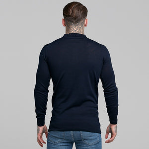 Father Sons Classic Navy Knitted Long Sleeve Polo Shirt - FSH178