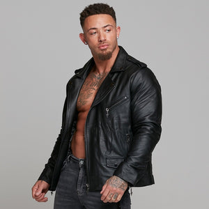 Father Sons Black Leather Jacket with Belt Detail - FSH313