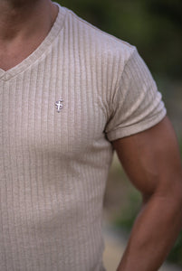 Father Sons Classic Beige / Gunmetal V Neck Ribbed Crew - FSH439 (Pre order / Dispatch date 12th August)