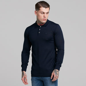 Father Sons Classic Navy Knitted Long Sleeve Polo Shirt - FSH178