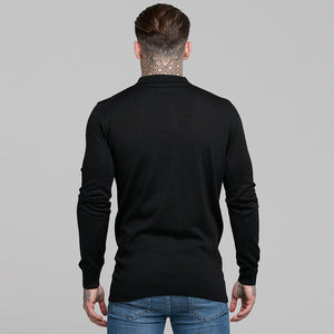 Father Sons Classic Black Knitted Long Sleeve Polo Shirt - FSH177