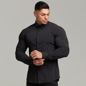 Father Sons Classic Black Stretch Shirt with Gold Pin Collar - FS569