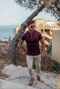 Father Sons Classic Burgundy Zipped Polo Short Sleeve Shirt - FSH027