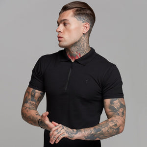 Father Sons Classic All Black Zipped Polo Shirt - FSH238