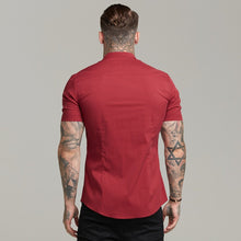 Load image into Gallery viewer, Father Sons Super Slim Stretch Classic Oxblood Grandad Collar Short Sleeve - FS292

