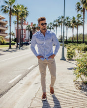 Load image into Gallery viewer, Father Sons Super Slim Stretch Navy &amp; White Stripe (Yellow Emblem)  -  FS364 (PRE ORDER / DISPATCH DATE 17TH AUGUST)
