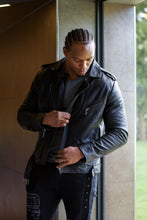 Load image into Gallery viewer, Father Sons Black Leather Jacket with Belt Detail - FSH313
